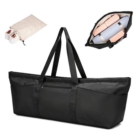 Large Capacity Water Resistant Polyester Yoga Mat Tote Bag, Multi-Pocket Foldable Gym Travel Duffel Bag