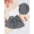 thumbnail image 3 of Toddler Baby Girls Casual Ruffle Dress 4Y 5Y 6Y 7Y Sleeveless One Shoulder Houndstooth Print Patchwork Dress with Hat Summer Clothes, 3 of 9