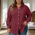 thumbnail image 2 of Inleife Plus Size Women's Long Sleeve Button Down Shirts with Classic Collar And Functional Pockets Wine XXL, 2 of 5