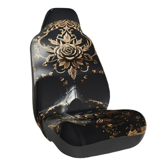 Naloa Gold Pattern Black Skull Car Seat Covers Universal Front Seat Coves for Car Accessories ,Padded Car Covers for Automotive, SUV, Truck, and Van