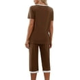thumbnail image 6 of Njoeus Capris Pajamas Women Set Two Piece Casual Short Sleeve Tops V-Neck Shirt Capris Pants Outfits Soft Comfy Sleepwear Pjs Sets Lounge, 6 of 8