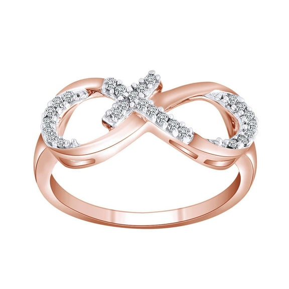 AFFY 0.10 Cttw Round Shape White Natural Diamond Sideways Cross Infinity Ring In 10k Rose Gold-Ring Size-5