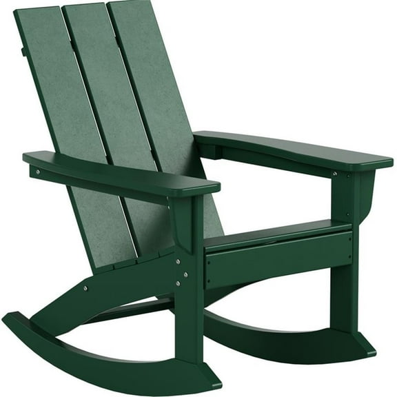 Costaelm Palms Outdoor HDPE Plastic Adirondack Rocking Chair, Dark Green