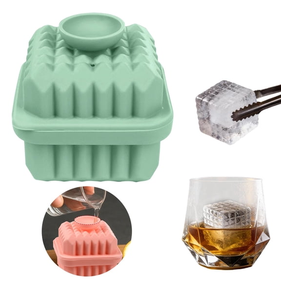 Large Silicone Ice Cube Tray (1 Pack),Whiskey Ice Cubes Mold,Make 2Inch Square Ice for Whiskey,Cocktails and Drinks,Premium Silicone,BPA Free,Green