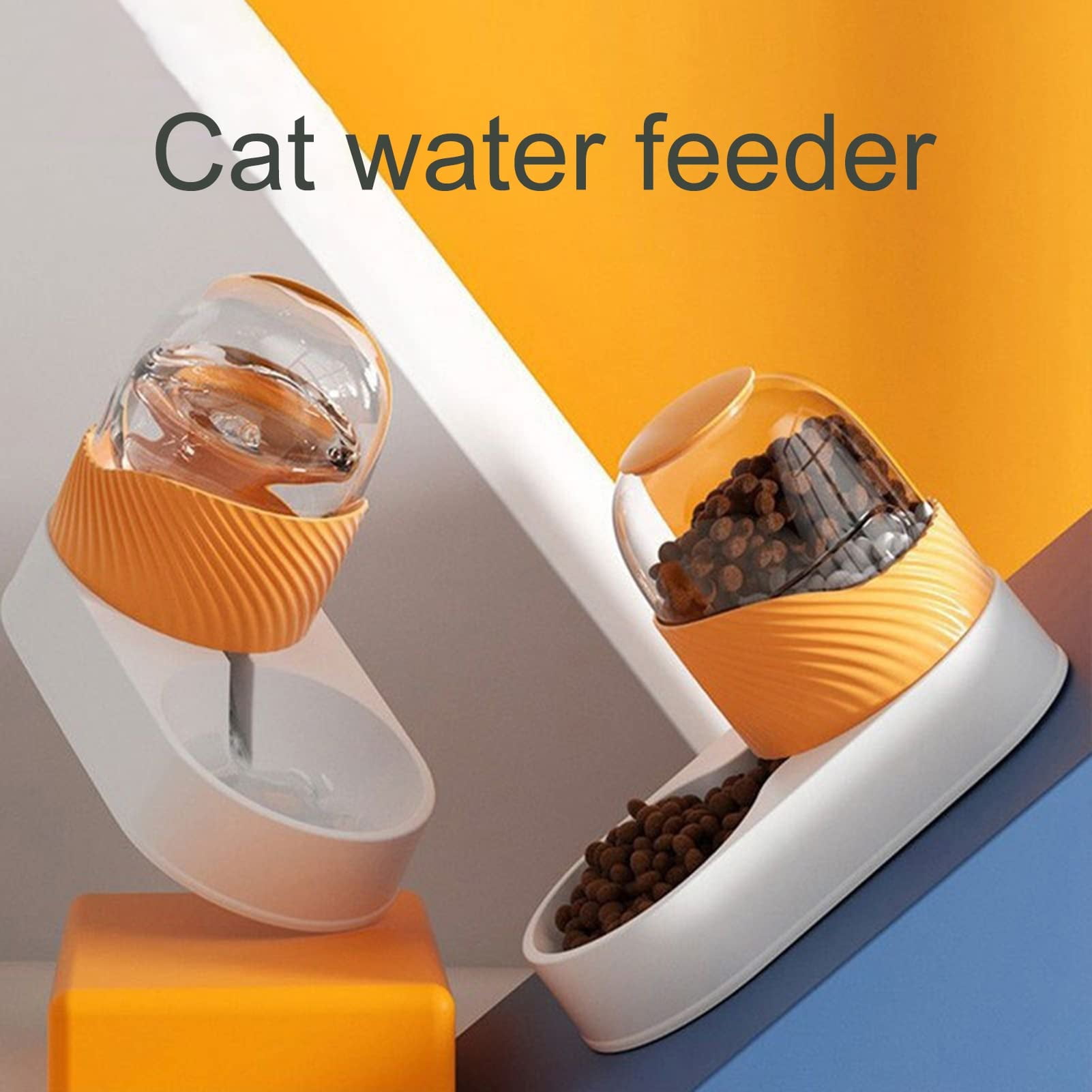 CNV Automatic Pet Feeder, Transparent Automatic Dog Cat Water Dispenser Feeder and Waterer Set, Small/Medium Feeder and Water Dispenser for Dogs Cats, White, Feeder