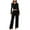Black, variant on Enjoytime Matching Sets Women Clothing Solid Color Round Neck Long Sleeve Crop Blouse Elastic Waist Pants Pajamas Casual 2 Piece Vacation Outfits