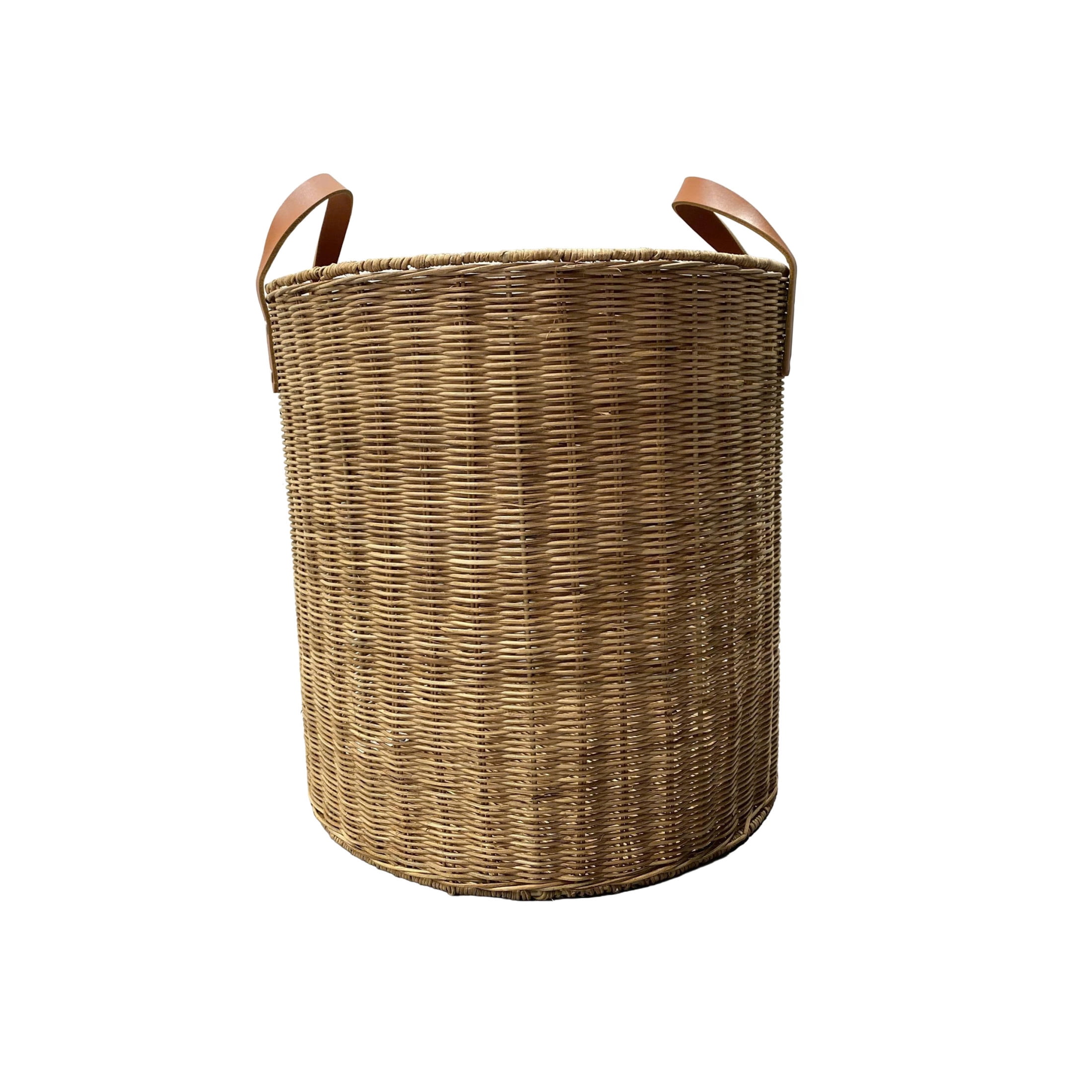 DecMode 16" x 20" Brown Rattan Handmade Woven Storage Basket with Leather Handles, 1-Piece