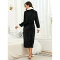 thumbnail image 3 of PajamaX Women's Fleece Shawl Collar Bathrobe Plush Soft Long Spa Robe Lightweight Fluffy Cozy Shower Bathrobe (S, Black), 3 of 6