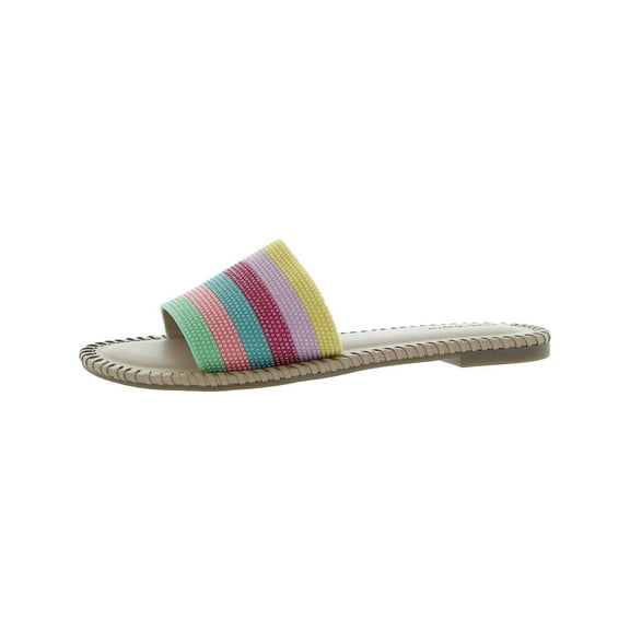 On 34th Womens Mavise Beaded Flat Beaded Striped Slide Sandals