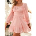 thumbnail image 3 of Vestido con hombros descubiertos y lazo en la espalda, minivestido con cuello cuadrado y lazo en la espalda para mujer, vestido corto con cuello cuadrado y lazo en la espalda, grado profesional, 3 of 6
