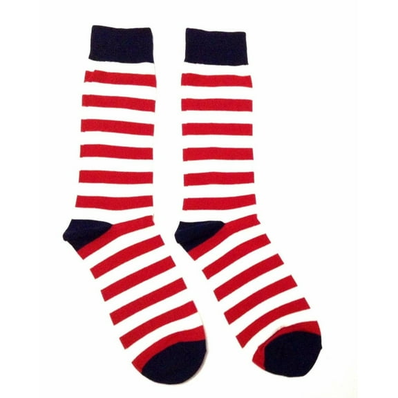 Fine Fit USA United States American Flag Patriotic Pattern Knit Crew Socks (Stripes)