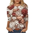 thumbnail image 2 of Offres Flash! Aqestyerly T-Shirt Imprimé Mode Saint-Valentin pour Femmes Manches 3/4 Blouse Col Rond Hauts Décontractés, 2 of 5