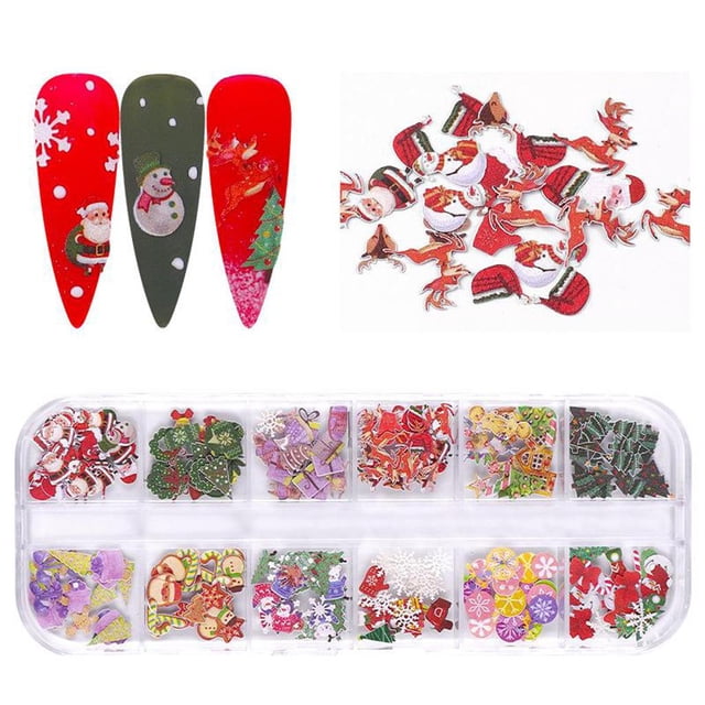 12 rejillas/ pa decoración de uña calcomanías pa uñas de bricolaje, de invierno, de , árbol de Navidad, de calabaza de Navidad 01 shamjiam pegatinas de uñas
