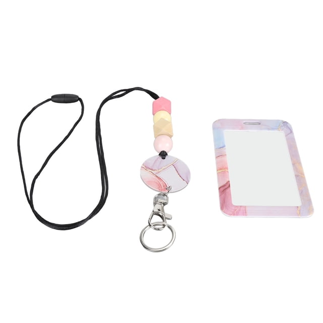 Portable Beaded Lanyard With ID Holder Transparent Adjustable Rounded Corner Design Easy Loading Ideal For Business