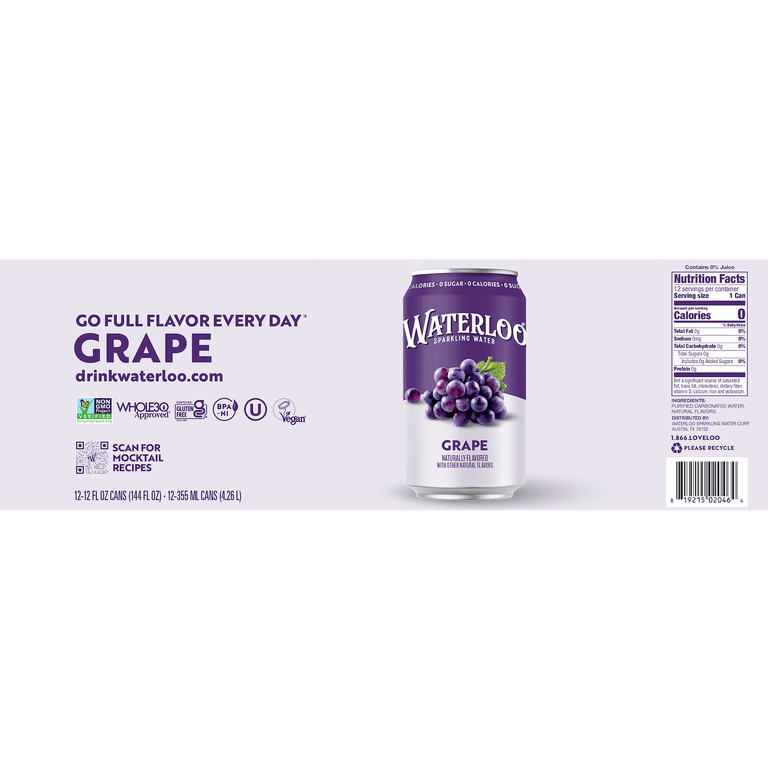 Waterloo Sparkling Water Grape, 12 fl oz, 12 Pack photo 6