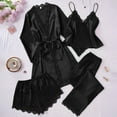 thumbnail image 2 of Oksale 4 PC Satin Pajamas for Women Set Plus Size Lace Trim Long Sleeve Robes and Loose Shorts Sexy Strap Vest Elastic Long Pants Cozy Pjs Sets Black S, 2 of 8