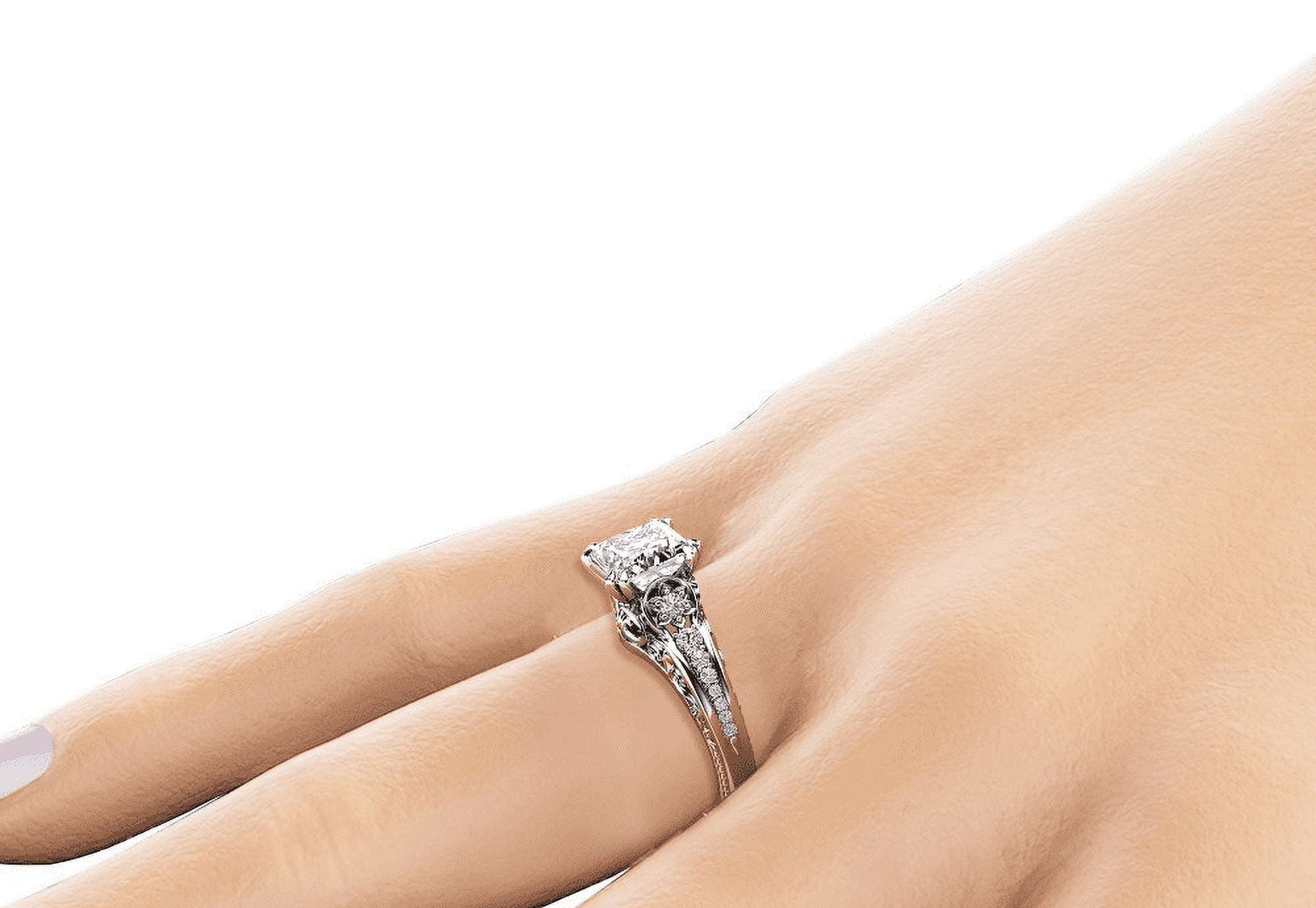 HeartsAndYou 2ct Princess Cut Moissanite Engagement Ring for Women 18k White Gold over Silver Milgrain Vintage Inspired