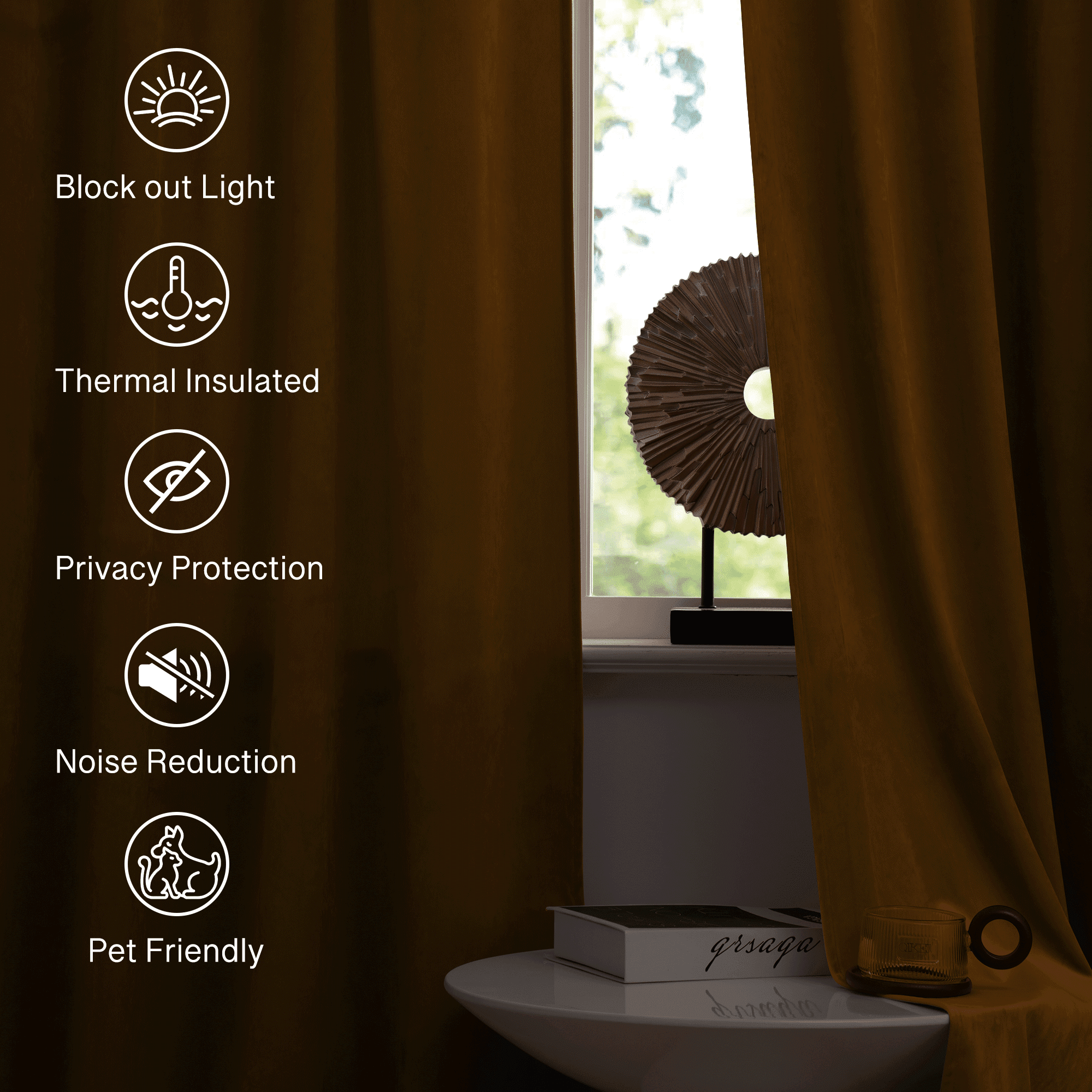 StangH 108 inches Long Gold Brown Velvet Curtains for Bedroom Windows, Thermal Insulated Light Blocking Room Divider Curtains for Sliding Door/Office, W52 x L108, 2 Panels
