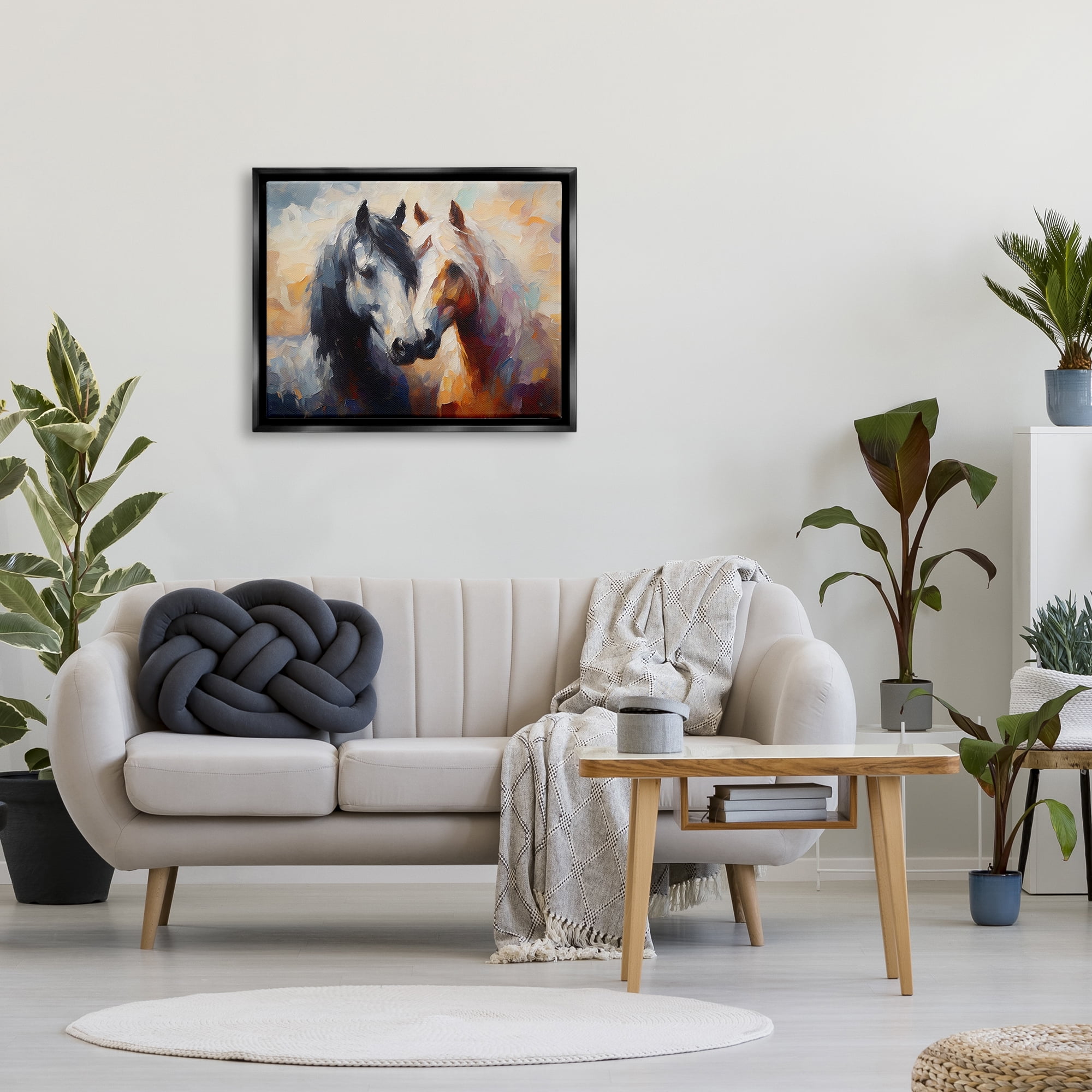 Stupell Industries Hugging Horses Painting Animals & Insects Painting Black Floater Framed Canvas Art Print Wall Art, 31 x 25