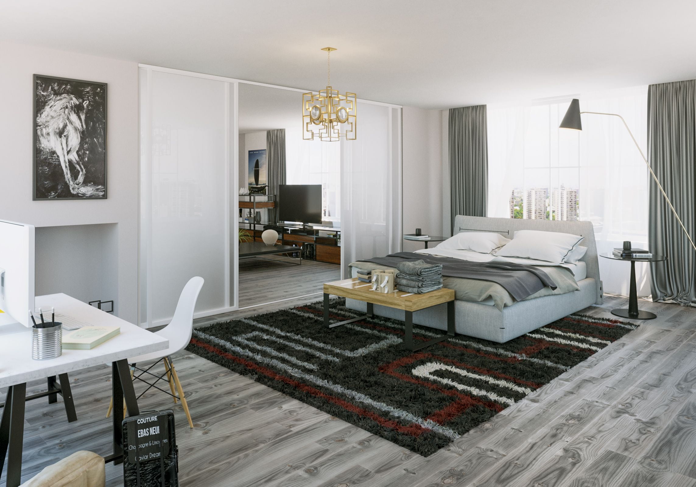 4 Panel Room Dividers Glass Doors 160 x 80 Inches ( 440" Panels