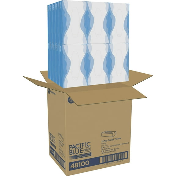 Pacific Blue Select Flat Box Facial Tissue - 2 Ply - 8.33" X 8" - White - Paper - Soft, Absorbent - For Office Building - 100 Per Box - 30 / Carton