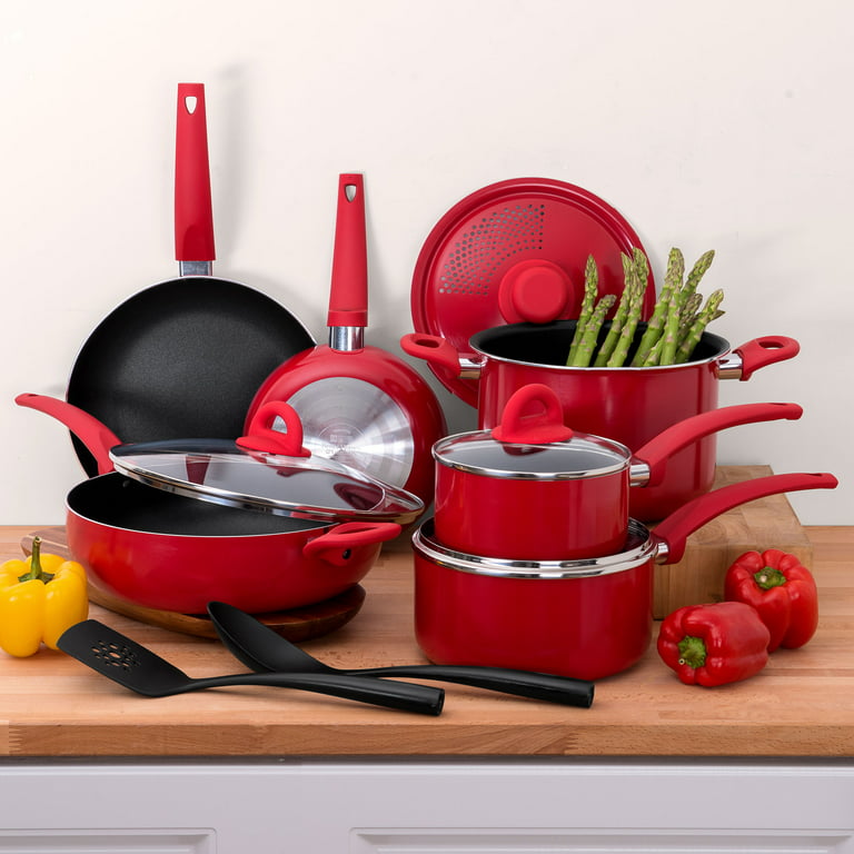 Non-Stick Cookware Set, Marble, 13Pieces, Red, Kochstelle  Cookware and  bakeware, Cookware set, Ceramic cookware set
