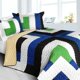thumbnail image 1 of Azul Verde Blanco y Tan Rayas Adolescente Ropa de Cama Full/Queen Colcha Set Moderno, 1 of 4