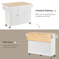 thumbnail image 3 of Rolling Kitchen Island with Foldable Drop-Leaf Tabletop, Kitchen Cart with 3 Drawers, 2-Door Storage Cabinet, 1 Adjustable Shelf, Towel Bar and Spice Rack,White, 3 of 9