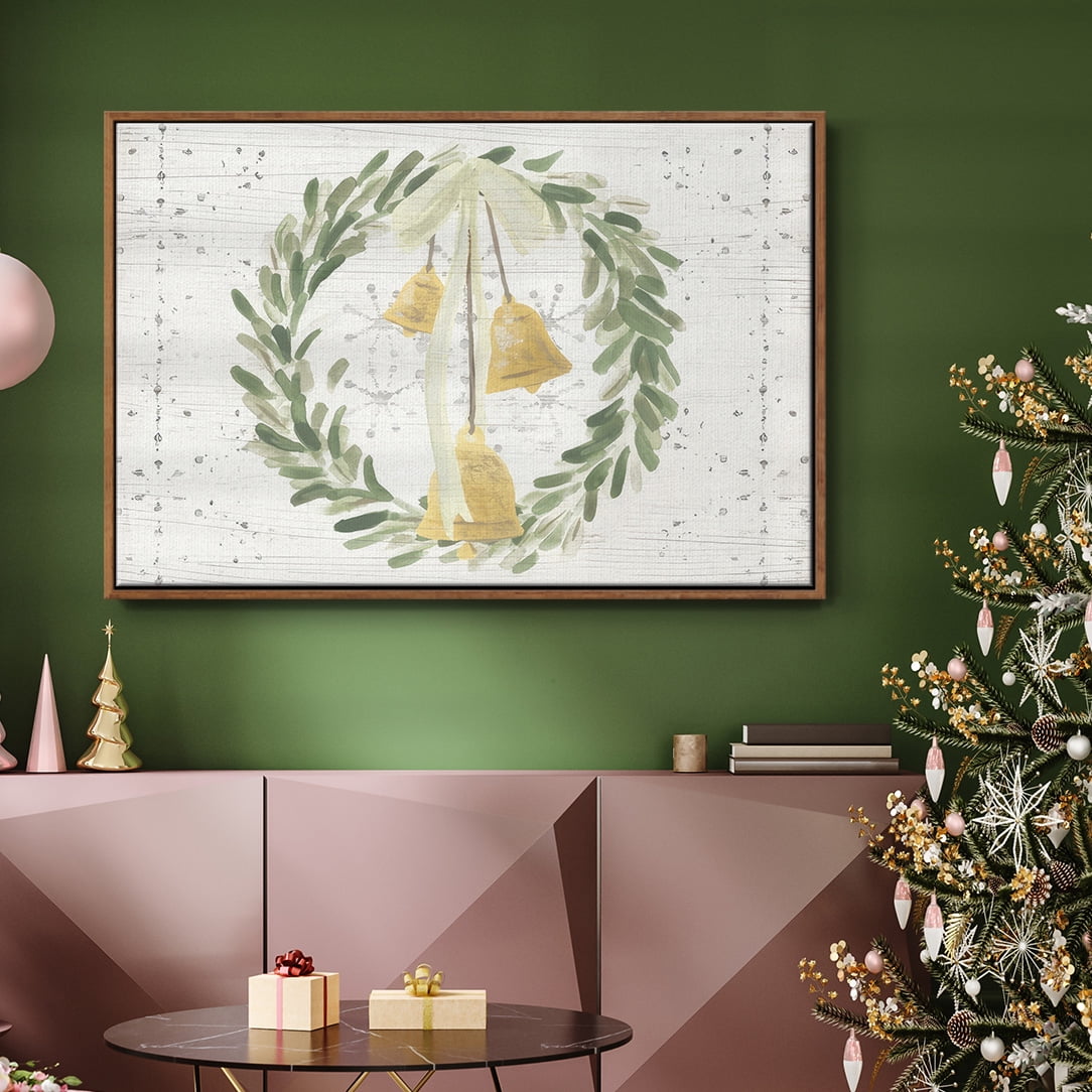 Weathered Aspen Wreath Collection A - Framed Gallery Wrapped Holiday Canvas - 27 x 41 - Rosewood Frame