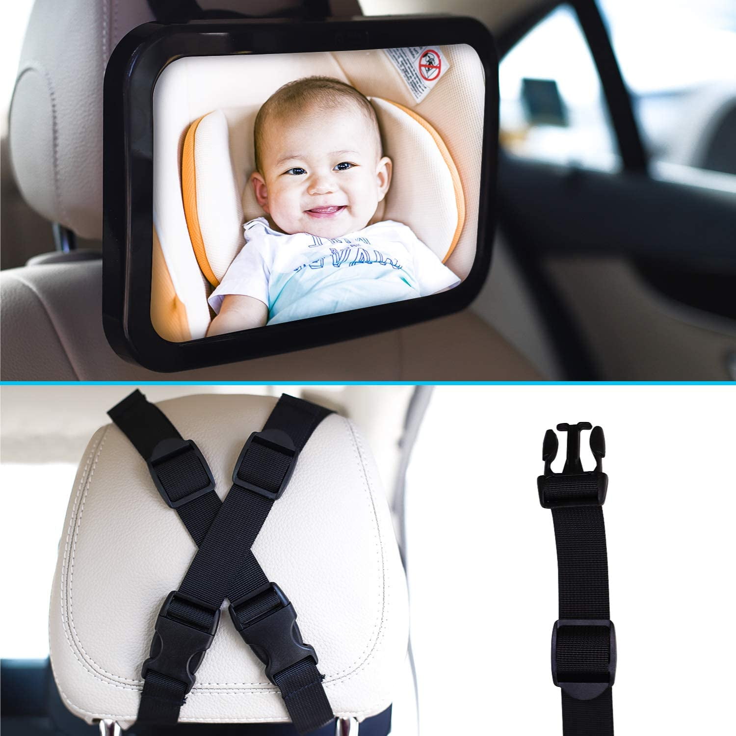 Baby & Mom Rear View Baby Car Seat Mirror - Wide Convex Shatterproof Glass - Fully Assembled - Car Mirriors Baby - car sear mirror - baby girl mirror car - back mirror baby car seat Black