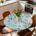 thumbnail image 3 of Teal Blue Coastal Fitted Tablecloth with Elastic Edged, Round Table Cloth for Dining Table, Nautical Starfish Shells Ocean Sea Waterproof Oil Proof Table Cover for Indoor Outdoor 36"-44", 3 of 8