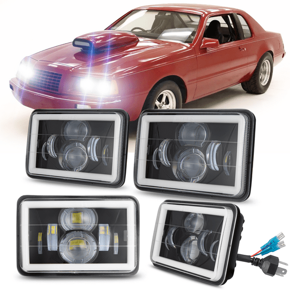 LED Headlight Assembly Set 4 Piece - Compatible with 1983 - 1986 Ford Thunderbird 1984 1985