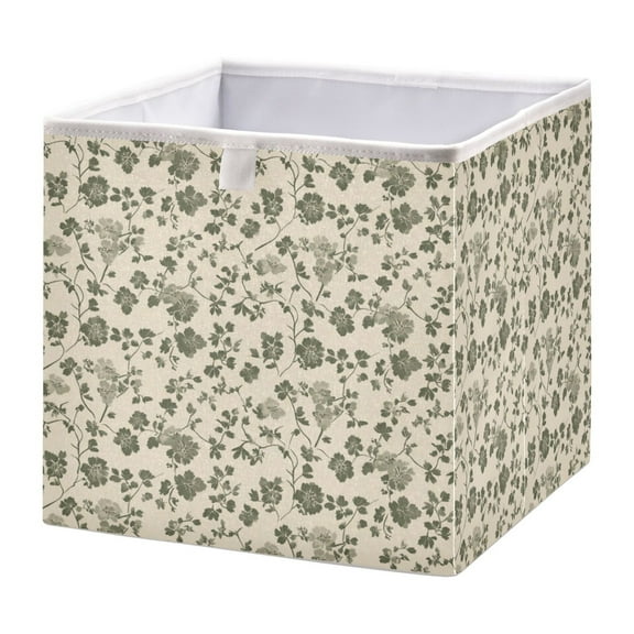Fabric Open Basket Bins Foldable Storage Basket 2 Size Avliable Small Olive Green Flower