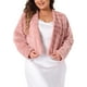 thumbnail image 1 of Chaqueta recortada de mujer plus size Agnes Orinda, abrigo de invierno de piel sintética esponjosa, frente abierto, 2X rosa, 1 of 6