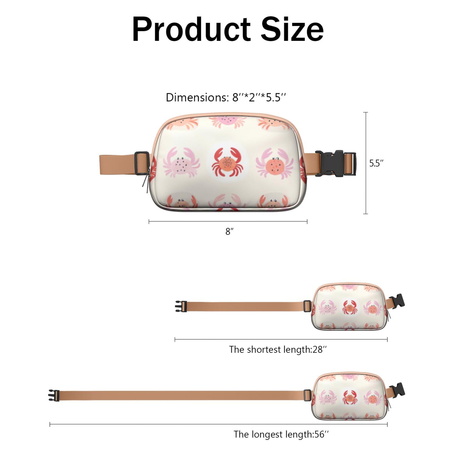 Waist Packs Bag Marine Adorable Crab Fashion Belt Bag Small Cross Body Bags for Women Casual Waist Packs with Adjustable Strap Waterproof Belt Bag for Daily Leisure Music Festival/Event