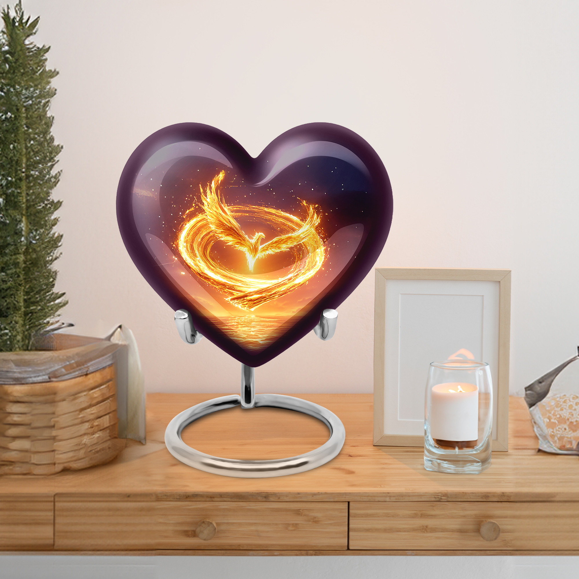 MUKTIVE Phoenix Cremation Heart Urn for Human Ashes for Mother & Father, Memorial Portable Black Urns for Ashes for Adult Male & Female, 3 inch Star Galaxy Keepsake Cremains Ash Holder