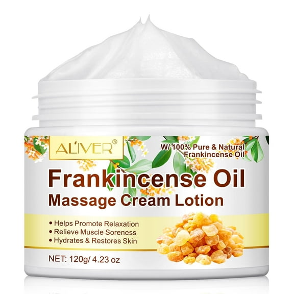 Aliver Frankincense Oil Massage Cream Lotion, Deeply Moisturizes Dry Skin and Relieves Stress Body Moisturizing Cream, 4.23 oiz