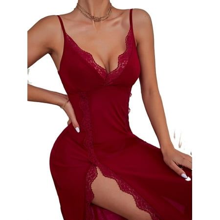 

Spaghetti Strap Sexy Plain Slip Dress Burgundy Sleeveless Women Nightgowns & Sleepshirts