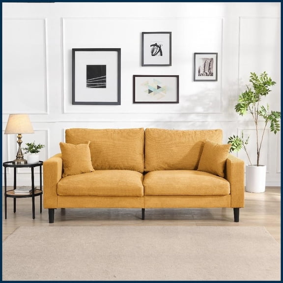 74” Modern Upholstered 3-Seat Sofa - Solid Wood Frame, High-Resilience Cushions for Living Room Bedroom, Orange