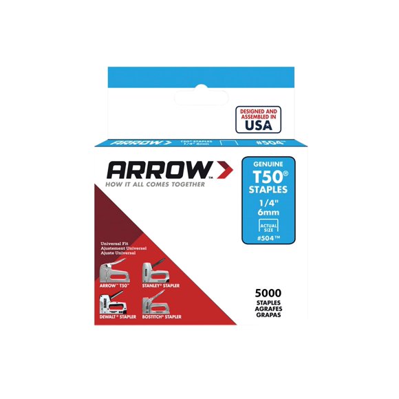 Staples Arrow 504 T50, patas pesadas de 1/4 pulgadas, paquete de 5000 unidades