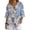Blue Leaves, variant on V Neck Women's Three Quarter Sleeve Shirt for Spring Vacation, Lightweight Casual Imitation Linen-Like Blouse, Crane Mountain Print, Size XX-Large