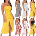 thumbnail image 3 of Summer Savings Clearance 2022! BEFOKA Women's Summer Dress Summer Print Strapless Long Dress Beach Split Dress Party Club Dress Pink, 3 of 7
