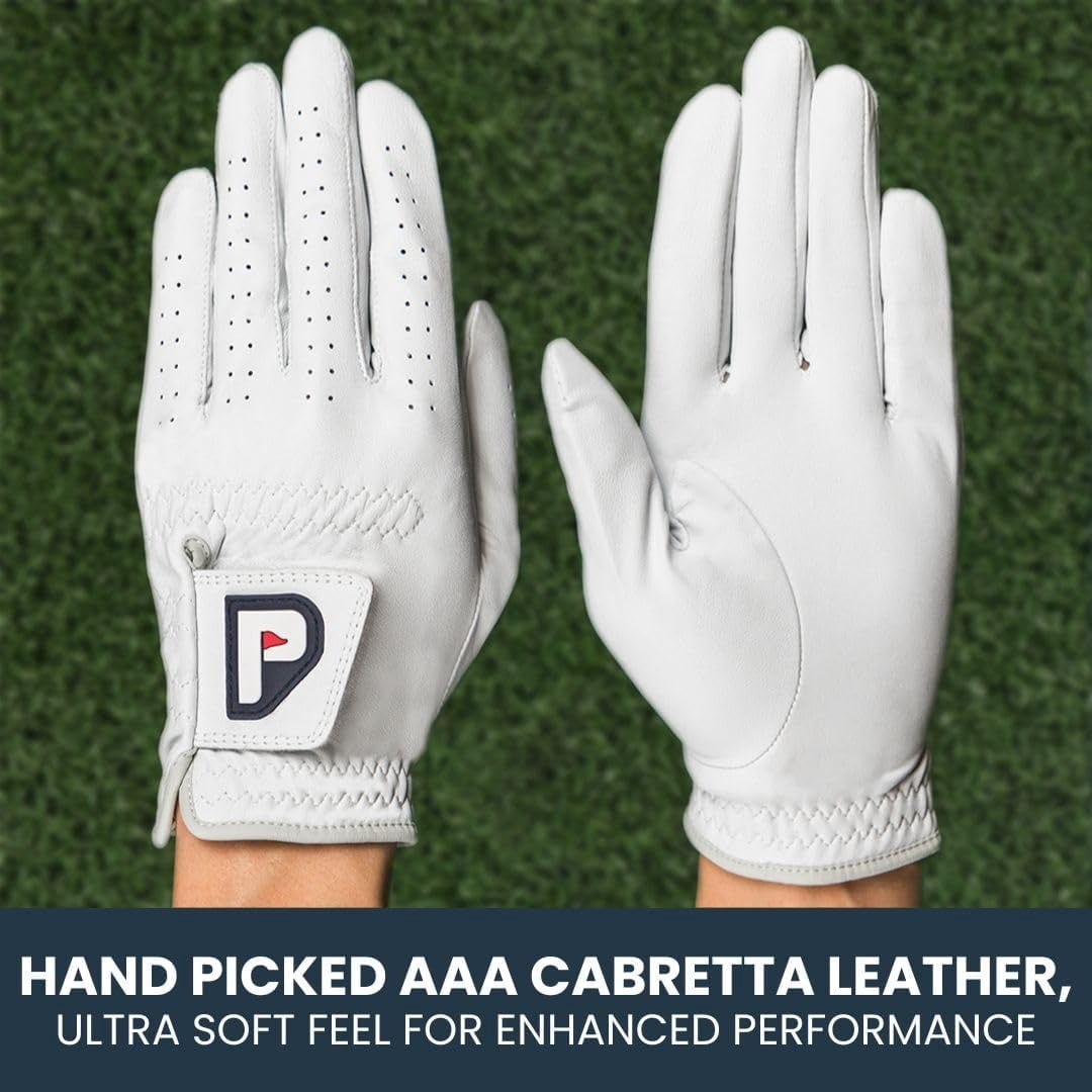 PUR3 Men's Cabretta Leather Golf Gloves with Putting Aim Ball Marker, Multi-Pack