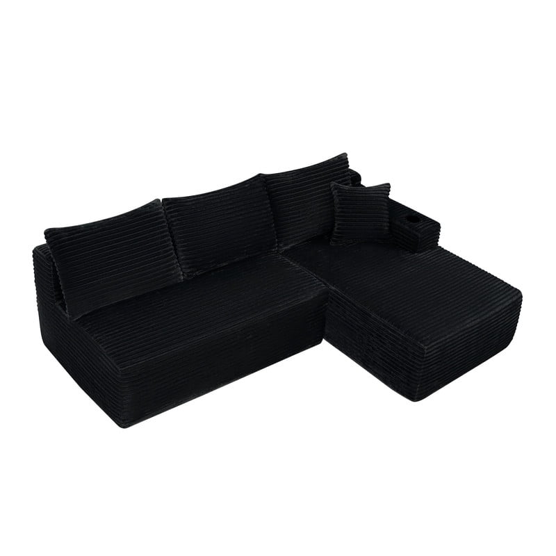 2-Piece No Assembly Need Sectional Sofa Set, Boneless Couch with Chaise Lounge, Modular Upholstered Sofa with Cup Holder