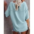 thumbnail image 3 of Women's Causual V Neck Short Sleeve Shirts Waffle Knit Loose Tunic Tops Blouses, 3 of 9