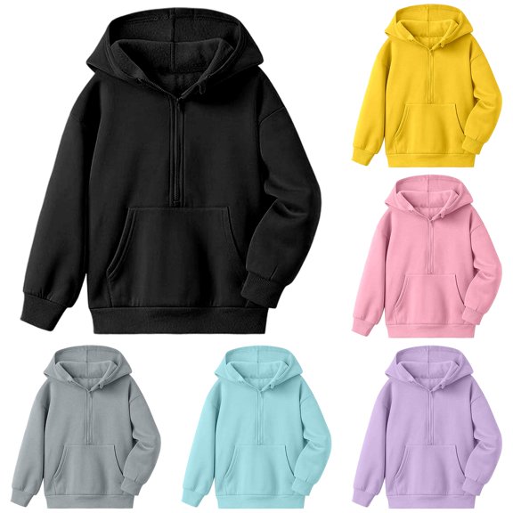 Oiyii Teen Boy's Minimal Zip Up Hoodie Long Sleeve Solid Color Zipper Hooded Sweatshirt School Top,Black