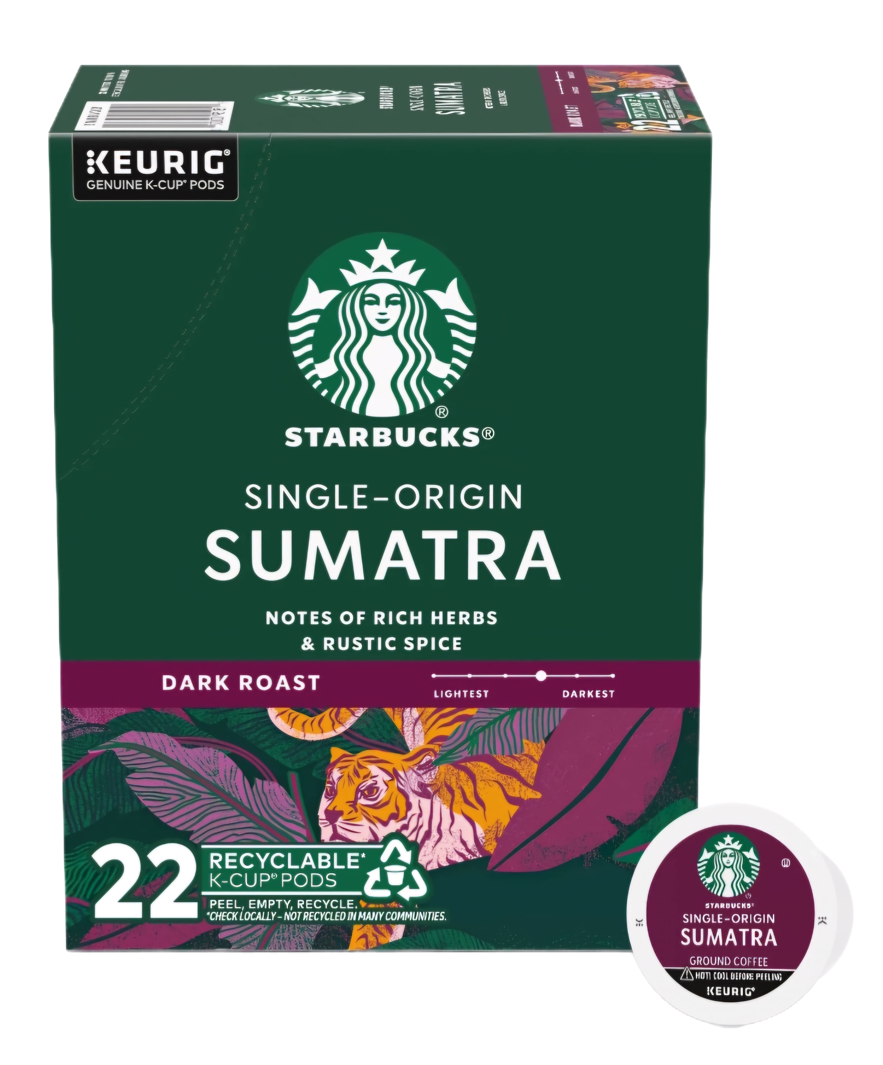 Starbucks Coffee Sumatra K Cups, Dark Roast, 44 Pods Total