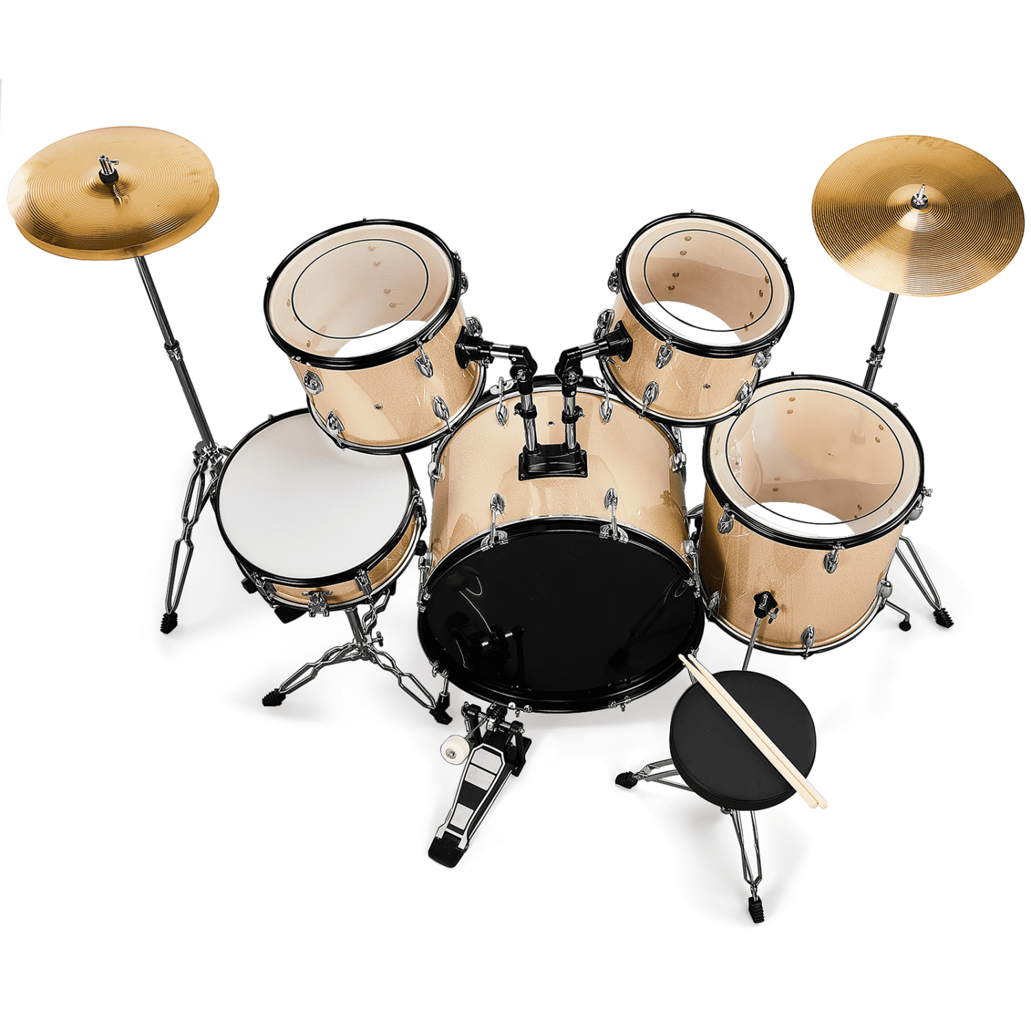 Hassch 5 Piece Beginners Full Size Drum Set, Starter Drum Kit with Stool, Champagne