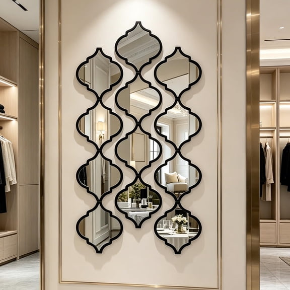 3D Acrylic Mirror Rhombus Wall Stickers, Moroccan Style Acrylic Wall Mirror Panels, DIY Self-Adhesive Decorative Mirror Tiles for Apartment Home Living Room Bathroom Bedroom Hallway
