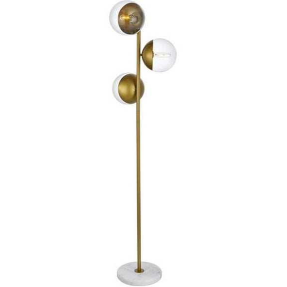 65.5 in. Eclipse 3 Light Floor Lamp Portable Light with Clear Glass, Brass